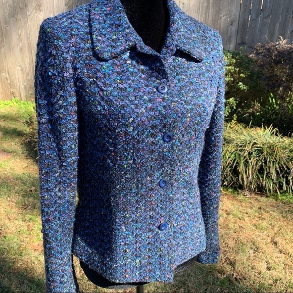 YVONNE MARIE Colorful jewel tone wool blend  boucle knit blazer jacket - Picture 1 of 10